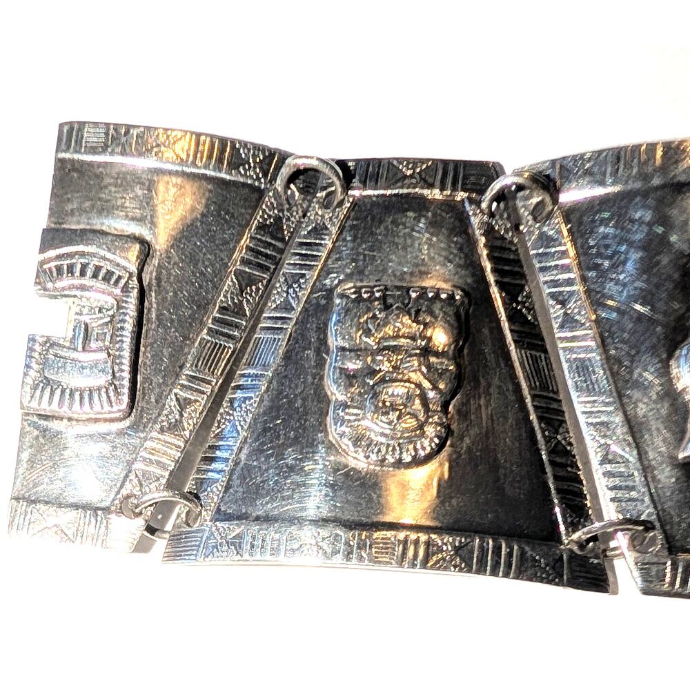900 Fine Silver Peruvian Story Link Panel Bracelet 7.25 inches long - Picture 7 of 12